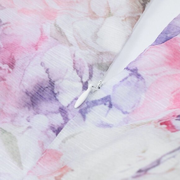 Floral Print Ruffled Mini Dress with Deep V-Neck | Formal Dress w/ 3/4 Sleeves - Picture 11 of 11